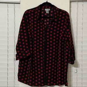 Catherines Black and Red Polka Dot Button Down Shirt